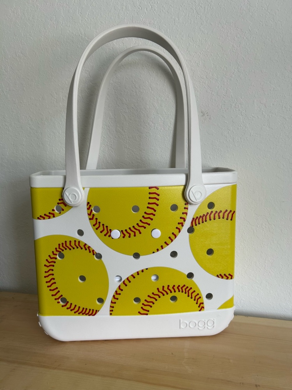 BOGG White & Yellow Softball rubber durable Tote Bag